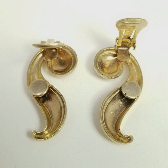 Vintage Alice Gold Tone Swirl Design Clip On Earrings, Signed Estate Retro - Picture 4 of 8